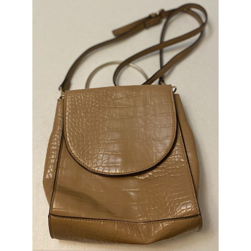 Nanette Lepore Mini‎ Croc Embossed Bag Convertible Gold Circle Crossbody NWOT